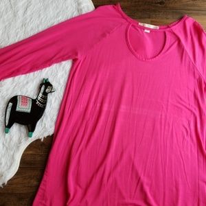 Boston Proper Bright Pink Large Tunic Long Sleeve